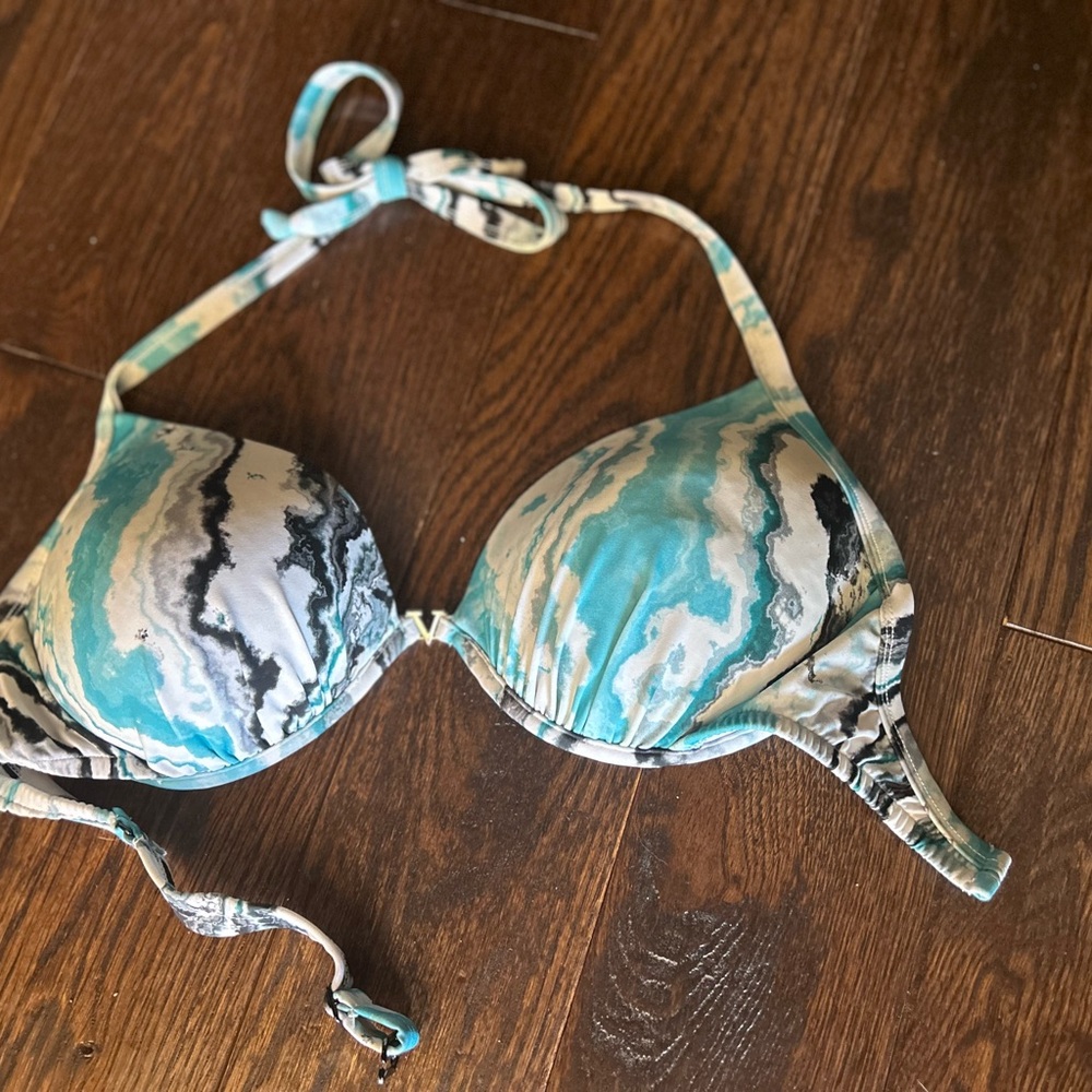 VENUS Teal and Black Marble Bikini Top